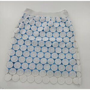 A-Tout- Age Size 8 Mollie Doily White & Blue Crochet Lace Skirt With side Zipper